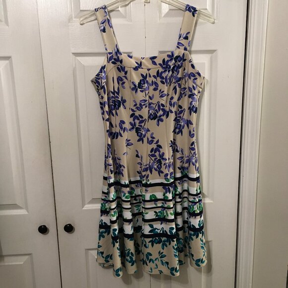 Julian Taylor Sleeveless Floral & Striped Flare Dress - Picture 1 of 6